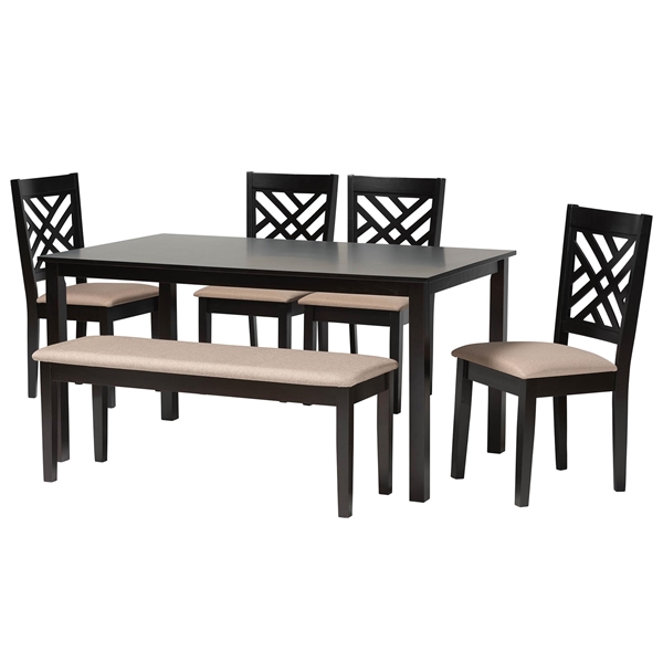 baxton studio Baxton Studio Gustavo Modern Sand Fabric and Walnut Brown Finished Wood 6-Piece Dining Set