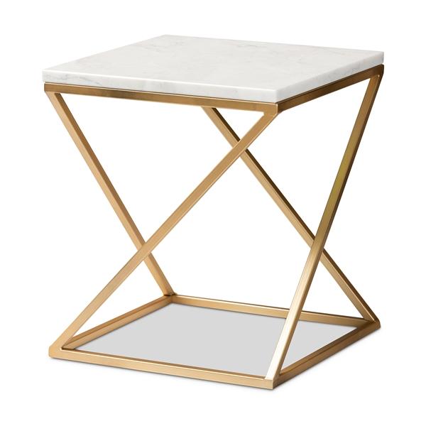 baxton studio Baxton Studio Hadley Modern and Contemporary Gold Finished Metal End Table with Marble Tabletop