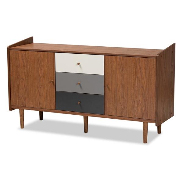 baxton studio Baxton Studio Halden Mid-Century Modern Multicolor Walnut Brown and Grey Gradient Finished Wood 2-Door Dining Room Sideboard Buffet