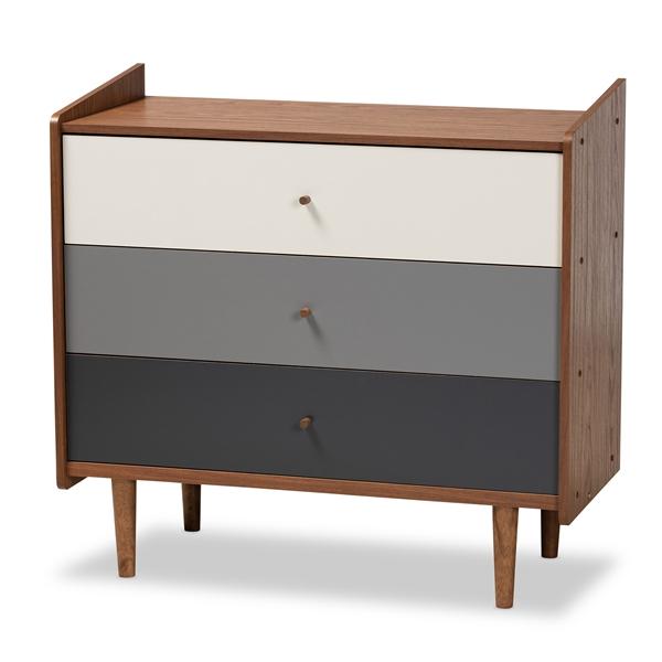 baxton studio Baxton Studio Halden Mid-Century Modern Multicolor Walnut Brown and Grey Gradient Finished Wood 3-Drawer Chest