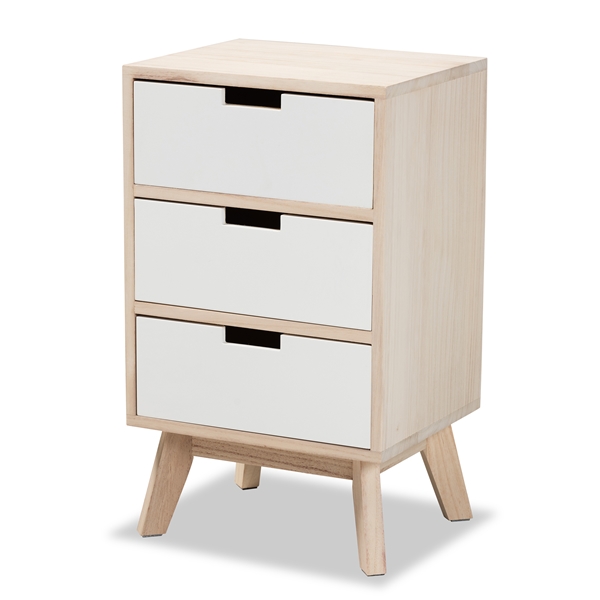 baxton studio Baxton Studio Halian Mid-Century Modern Two-Tone White and Light Brown Finished Wood 3-Drawer End Table