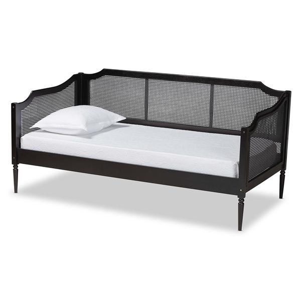 baxton studio Baxton Studio Hancock Mid-Century Modern Charcoal Finished Wood and Synthetic Rattan Twin Size Daybed
