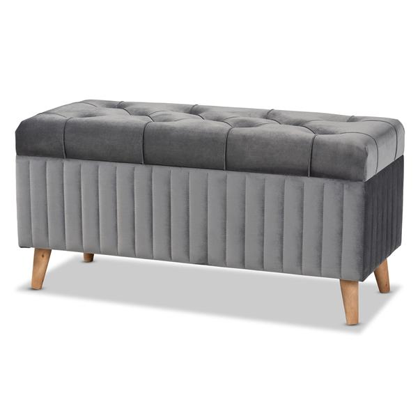 baxton studio Baxton Studio Hanley Modern and Contemporary Grey Velvet Fabric Upholstered and Walnut Brown Finished Wood Storage Ottoman