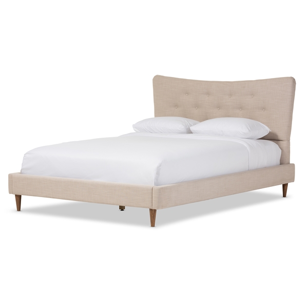 baxton studio Baxton Studio Hannah Mid-Century Modern Beige Linen Queen Size Platform Bed