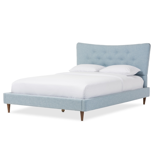 baxton studio Baxton Studio Hannah Mid-Century Modern Sky Blue Fabric Queen Size Platform Bed
