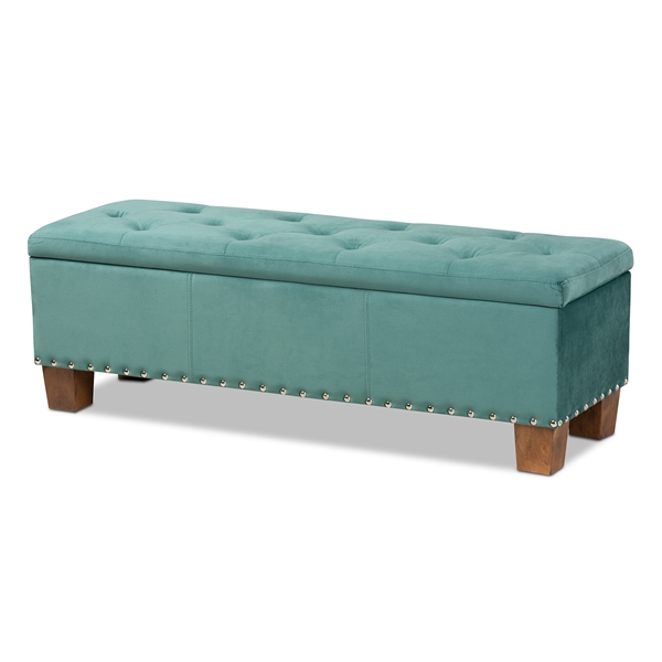 baxton studio Baxton Studio Hannah Modern and Contemporary Teal Blue Velvet Fabric Upholstered Button-Tufted Storage Ottoman Bench
