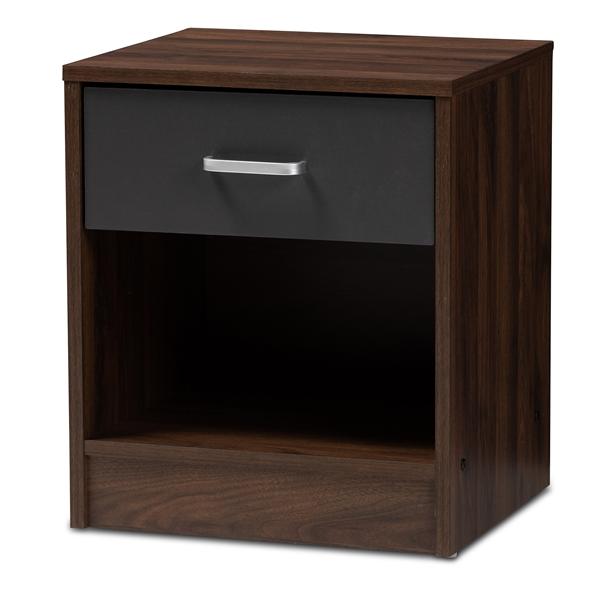 baxton studio Baxton Studio Hansel Modern and Contemporary 1-Drawer Dark Brown and Dark Grey Finished Nightstand