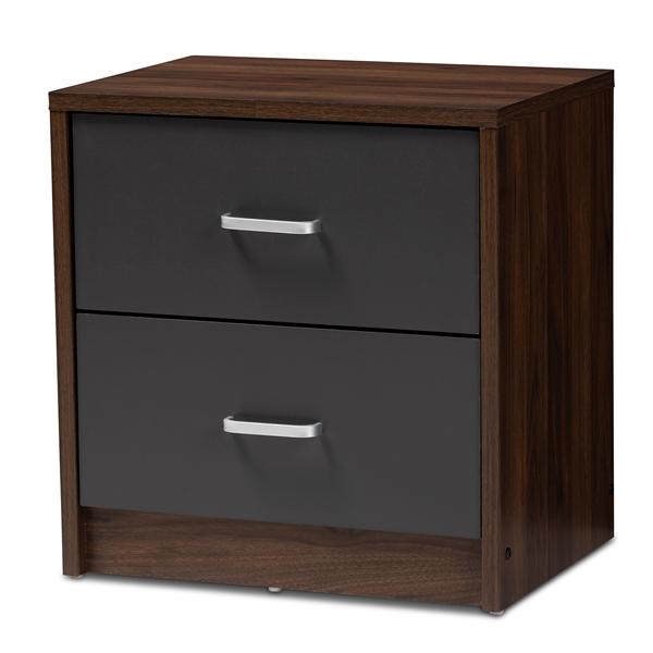 baxton studio Baxton Studio Hansel Modern and Contemporary 2-Drawer Dark Brown and Dark Grey Finished Nightstand