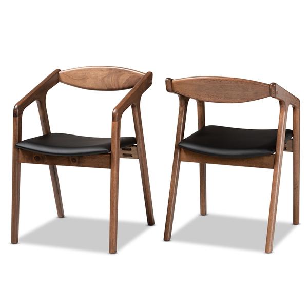 baxton studio Baxton Studio Harland Mid-Century Modern Black Faux Leather Upholstered and Walnut Brown Finished Wood 2-Piece Dining Chair Set