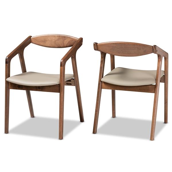 baxton studio Baxton Studio Harland Mid-Century Modern Grey Faux Leather Upholstered and Walnut Brown Finished Wood 2-Piece Dining Chair Set