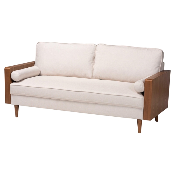 baxton studio Baxton Studio Harleson Mid-Century Modern Beige Fabric and Walnut Brown Wood Sofa