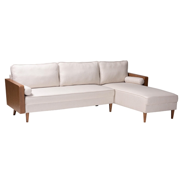 baxton studio Baxton Studio Harleson Mid-Century Modern Beige Fabric and Walnut Brown Wood Right Facing Sectional Sofa