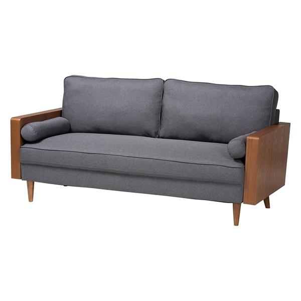 baxton studio Baxton Studio Harleson Mid-Century Modern Grey Fabric and Walnut Brown Wood Sofa