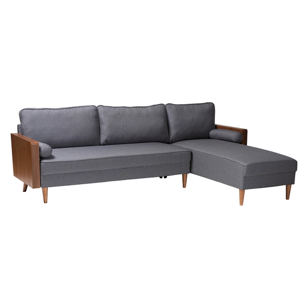 baxton studio Baxton Studio Harleson Mid-Century Modern Grey Fabric and Walnut Brown Wood Right Facing Sectional Sofa