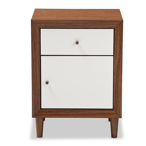 baxton studio Baxton Studio Harlow Mid-century Modern Scandinavian Style White and Walnut Wood 1-drawer and 1-door Nightstand