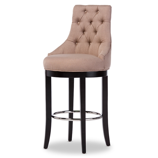 baxton studio Baxton Studio Harmony Modern and Contemporary Button-tufted Beige Fabric Upholstered Bar Stool with Metal Footrest