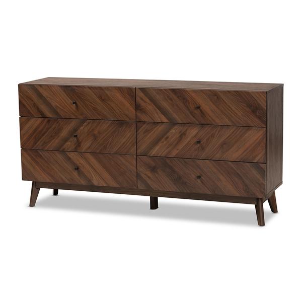baxton studio Baxton Studio Hartman Mid-Century Modern Walnut Brown Finished Wood 6-Drawer Dresser
