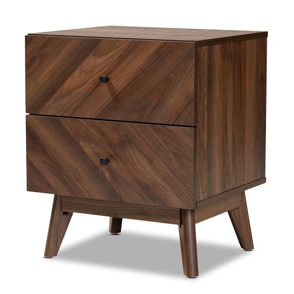baxton studio Baxton Studio Hartman Mid-Century Modern Walnut Brown Finished Wood 2-Drawer Nightstand