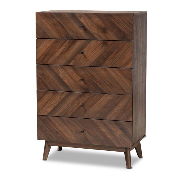 baxton studio Baxton Studio Hartman Mid-Century Modern Walnut Brown Finished Wood 5-Drawer Storage Chest