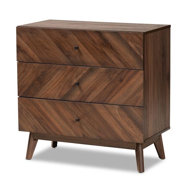 baxton studio Baxton Studio Hartman Mid-Century Modern Walnut Brown Finished Wood 3-Drawer Storage Chest
