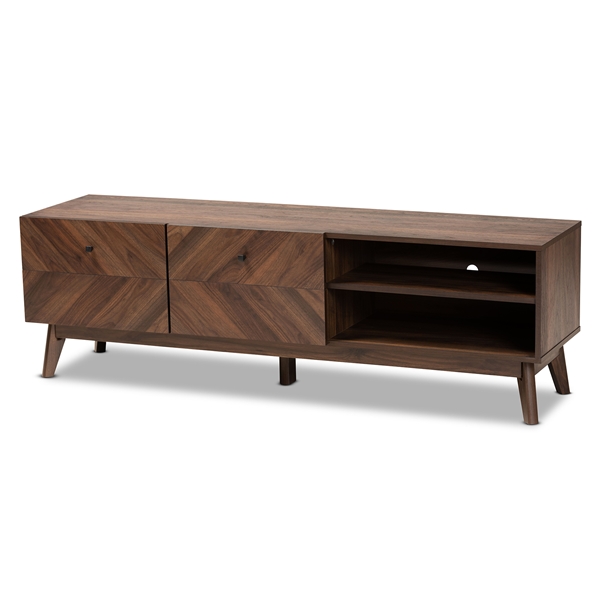 baxton studio Baxton Studio Hartman Mid-Century Modern Walnut Brown Finished Wood TV Stand