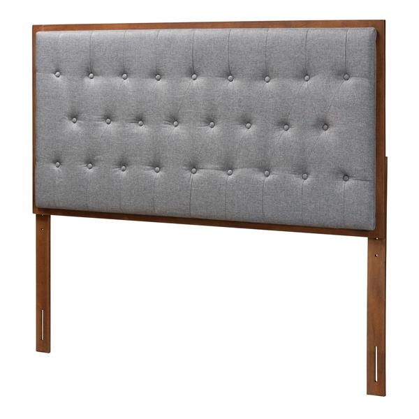 baxton studio Baxton Studio Harumi Classic and Traditional Grey Fabric and Walnut Brown Finished Wood King size Headboard