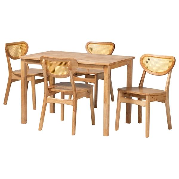 baxton studio Baxton Studio Haviland Mid-Century Modern Oak Brown Finished Wood and Rattan 5-Piece Dining Set