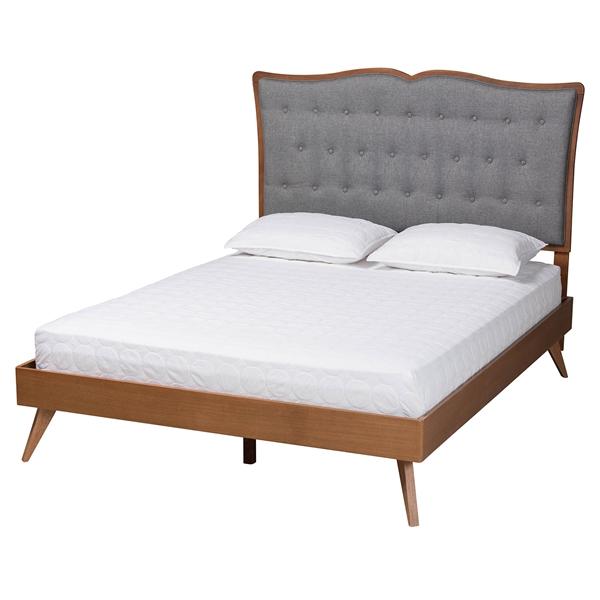 baxton studio Baxton Studio Hawthorn Classic and Traditional Grey Fabric and Walnut Brown Finished Wood Queen Size Platform Bed