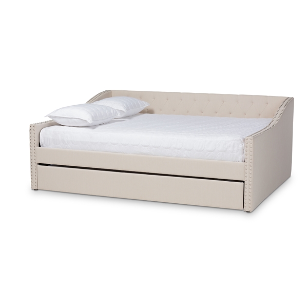 baxton studio Baxton Studio Haylie Modern and Contemporary Beige Fabric Upholstered Queen Size Daybed with Roll-Out Trundle Bed