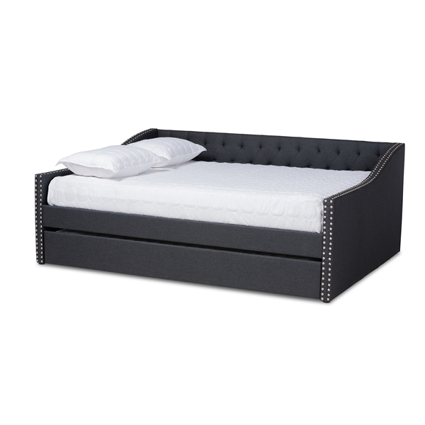 baxton studio Baxton Studio Haylie Modern and Contemporary Dark Grey Fabric Upholstered Queen Size Daybed with Roll-Out Trundle Bed