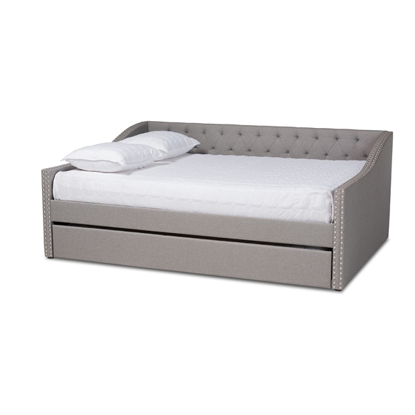 baxton studio Baxton Studio Haylie Modern and Contemporary Light Grey Fabric Upholstered Full Size Daybed with Roll-Out Trundle Bed