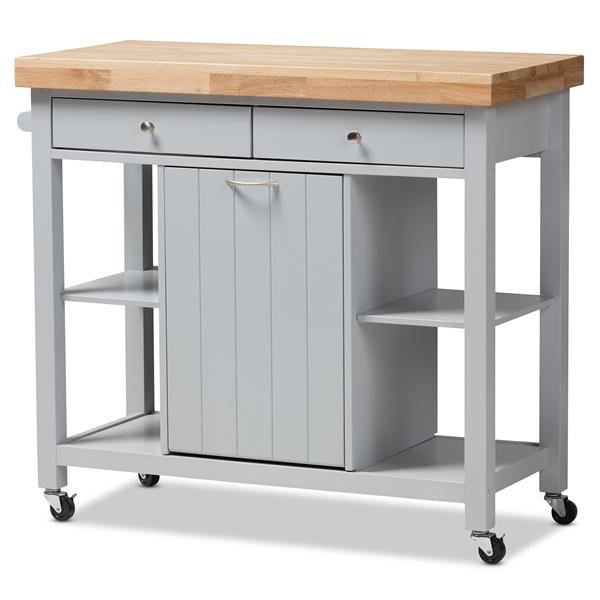 baxton studio Baxton Studio Hayward Coastal and Farmhouse Light Grey Wood Kitchen Cart