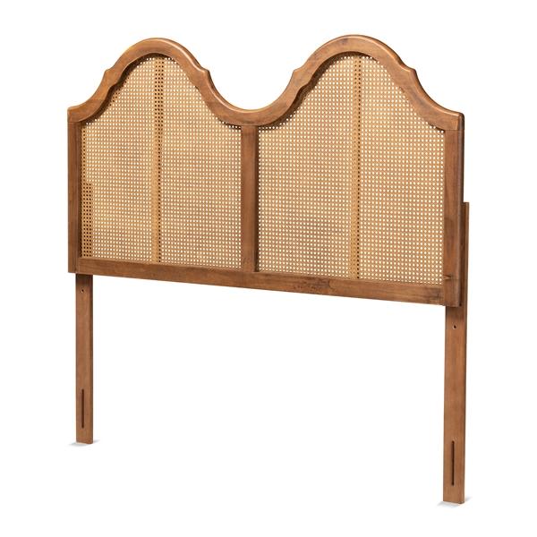 baxton studio Baxton Studio Hazel Vintage Classic and Traditional Ash Walnut Finished Wood and Synthetic Rattan Full Size Arched Headboard