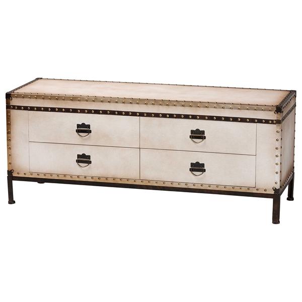 baxton studio Baxton Studio Heaton Vintage Weathered White Canvas 4-Drawer Storage Bench