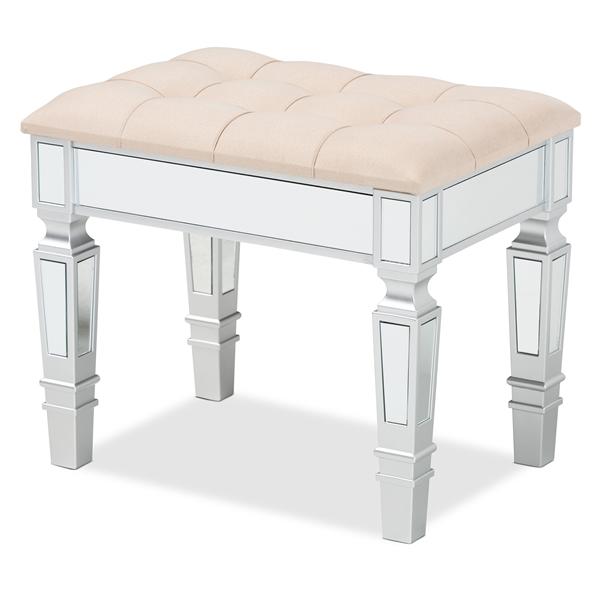 baxton studio Baxton Studio Hedia Contemporary Glam and Luxe Beige Fabric Upholstered and Silver Finished Wood Ottoman