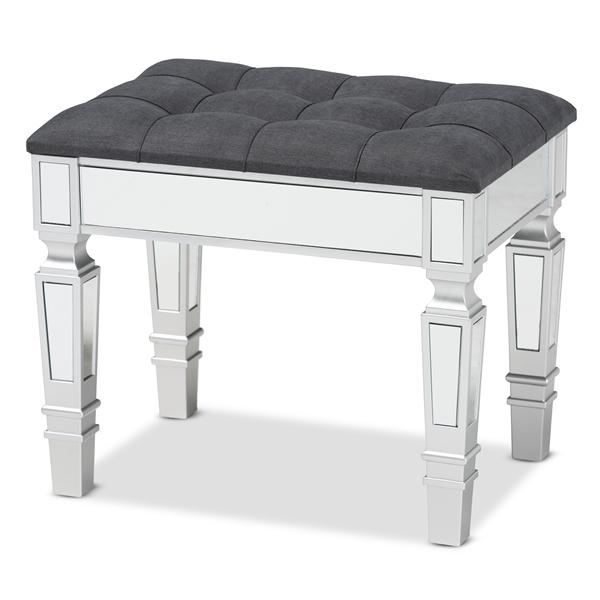 baxton studio Baxton Studio Hedia Contemporary Glam and Luxe Grey Fabric Upholstered and Silver Finished Wood Ottoman