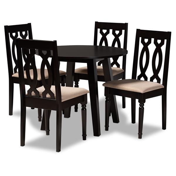 baxton studio Baxton Studio Heidi Modern and Contemporary Sand Fabric Upholstered and Dark Brown Finished Wood 5-Piece Dining Set