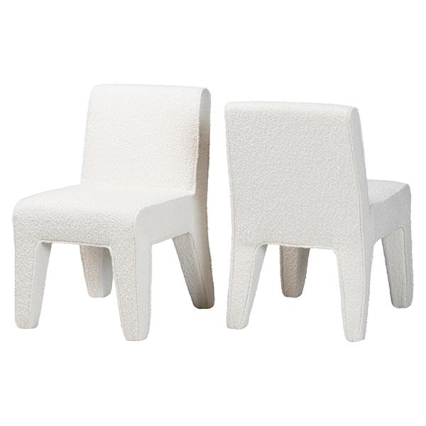 baxton studio Baxton Studio Helios Boucle Dining Chair Set of 2 - Modern Armless Upholstered Accent Chair Soft White Minimalist Design