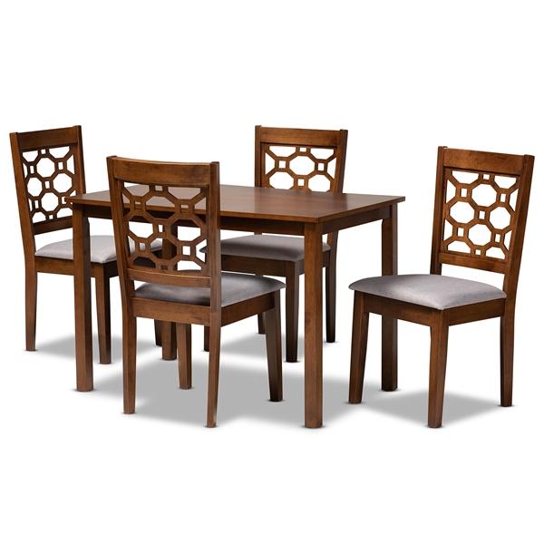 baxton studio Baxton Studio Henry Modern and Contemporary Grey Fabric Upholstered and Walnut Brown Finished Wood 5-Piece Dining Set