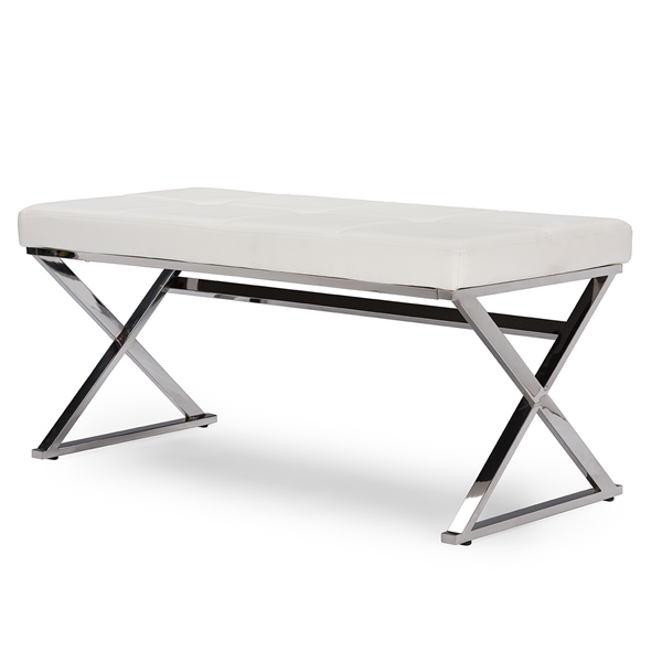 baxton studio Baxton Studio Herald Modern and Contemporary Stainless Steel and White Faux Leather Upholstered Rectangle Bench