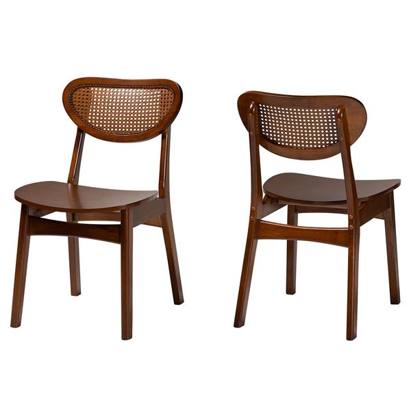baxton studio Baxton Studio Hesper Mid-Century Modern Walnut Brown Finished Wood and Rattan 2-Piece Dining Chair Set