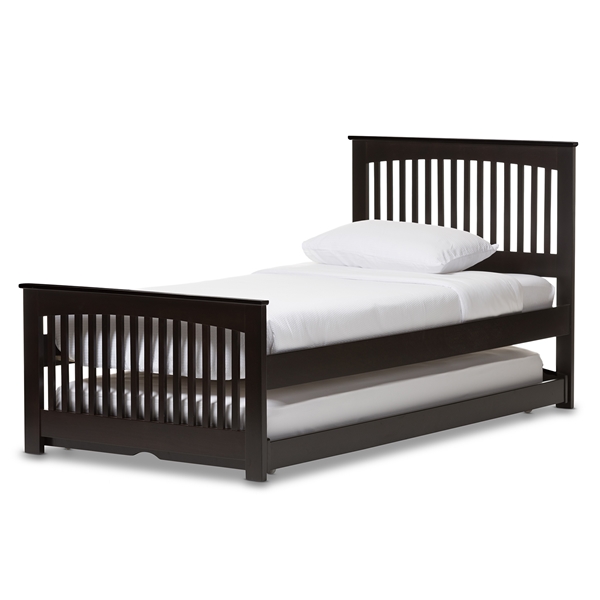 baxton studio Baxton Studio Hevea Twin Size Dark Brown Solid Wood Platform Bed with Guest Trundle Bed