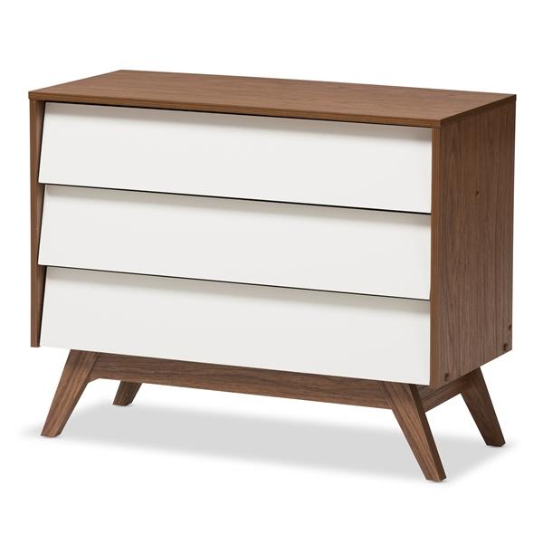 baxton studio Baxton Studio Hildon Mid-Century Modern White and Walnut Wood 3-Drawer Storage Chest