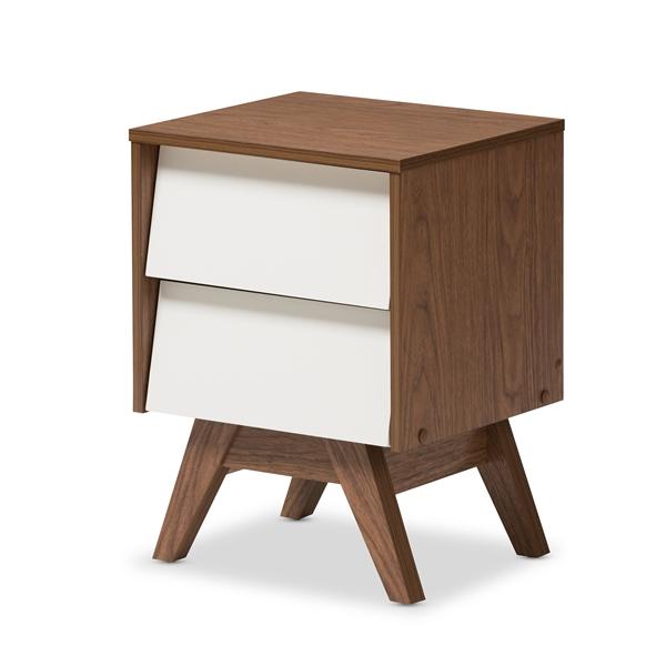 baxton studio Baxton Studio Hildon Mid-Century Modern White and Walnut Wood 2-Drawer Storage Nightstand