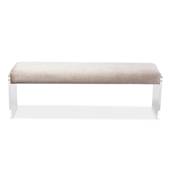 baxton studio Baxton Studio Hildon Modern and Contemporary Beige Microsuede Fabric Upholstered Lux Bench with Paneled Acrylic Legs