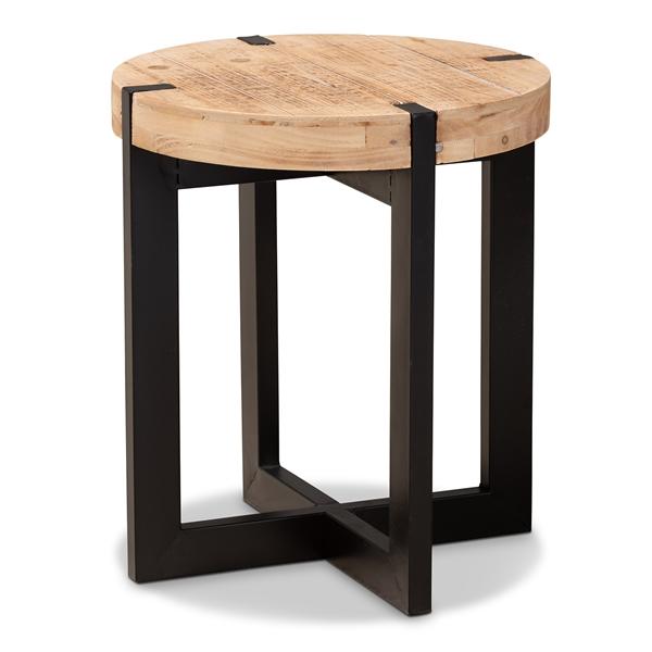 baxton studio Baxton Studio Horace Rustic and Industrial Natural Brown Finished Wood and Black Finished Metal End Table