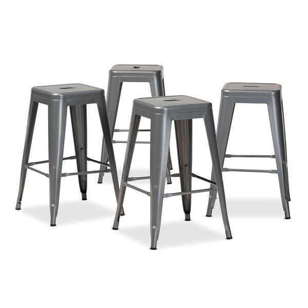 baxton studio Baxton Studio Horton Modern and Contemporary Industrial Grey Finished Metal 4-Piece Stackable Counter Stool Set