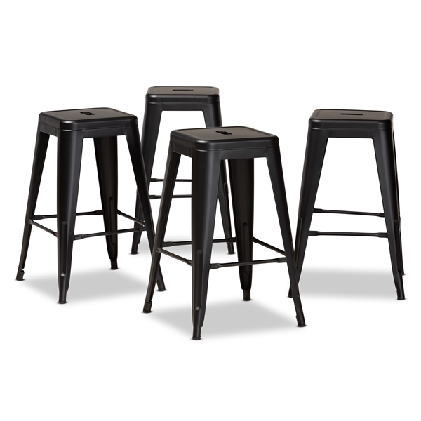 baxton studio Baxton Studio Horton Modern and Contemporary Industrial Black Finished Metal 4-Piece Stackable Counter Stool Set