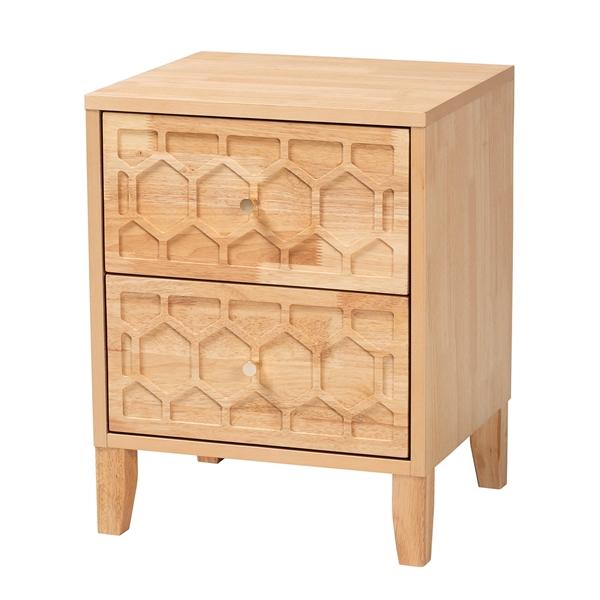 baxton studio Baxton Studio Hosea Japandi Carved Honeycomb Natural 2-Drawer Nightstand