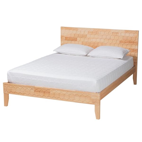 baxton studio Baxton Studio Hosea Japandi Carved Honeycomb Natural King Size Platform Bed